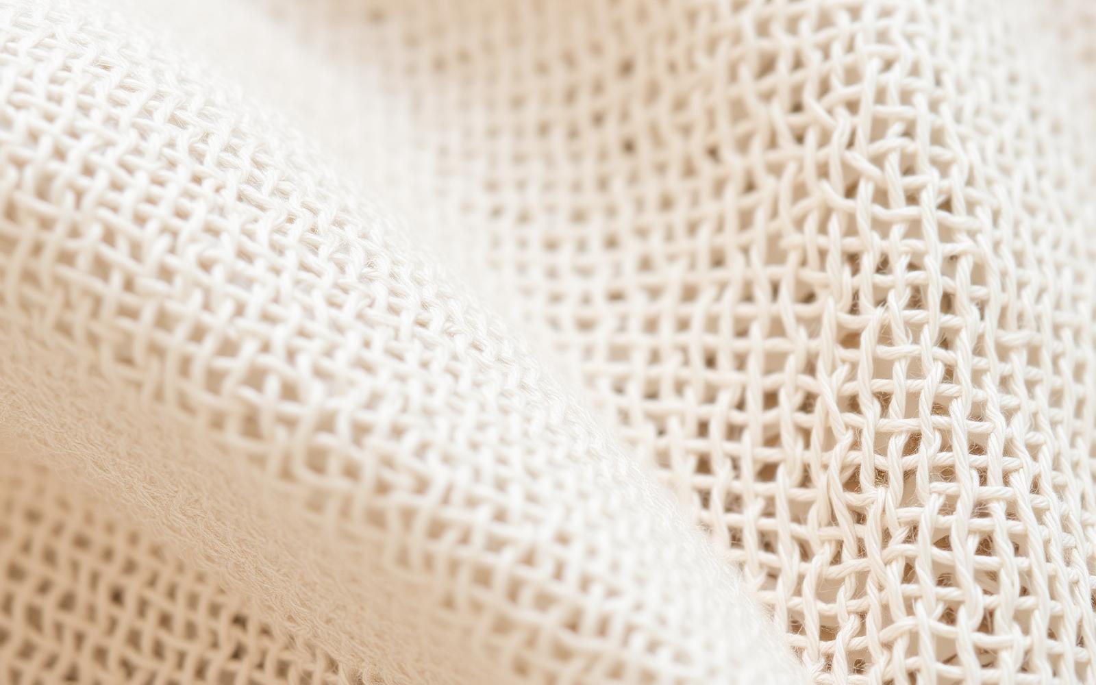 Close-up of undyed greige cotton fabric weave