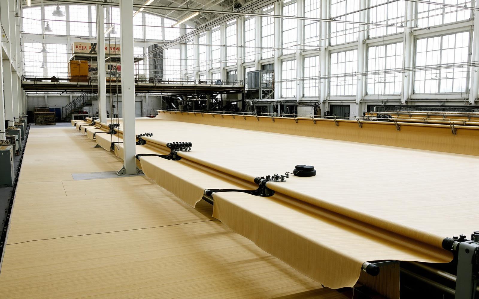 Interior of a modern weaving hall producing greige fabric